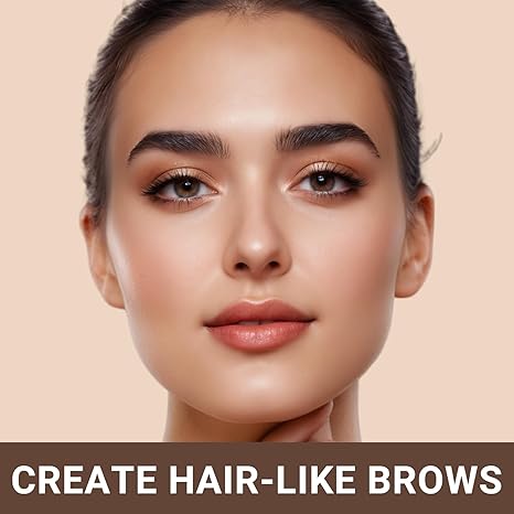 Model with full, defined eyebrows using iMethod microblading pen to create natural hair-like strokes.