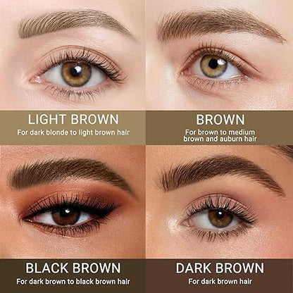 iMethod microblading eyebrow pen shade guide showing light, dark, and black brown tint results for natural hair-like brows.
