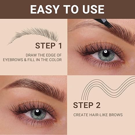 Infographic showing how to use the iMethod 4-fork microblading eyebrow pen to create natural hair-like strokes.